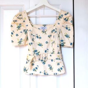 & Other Stories Puff Sleeve Cotton Blouse in Floral Print- Size 4